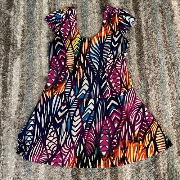 Ambar Vibrant Multicolor Abstract Casual Scoop Neck Dress L - Picture 1 of 6